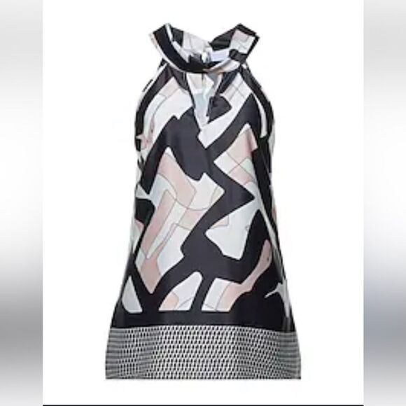 cristinaeffe Black Print Mock Neck Sleeveless Top | Size 8 - Picture 1 of 9